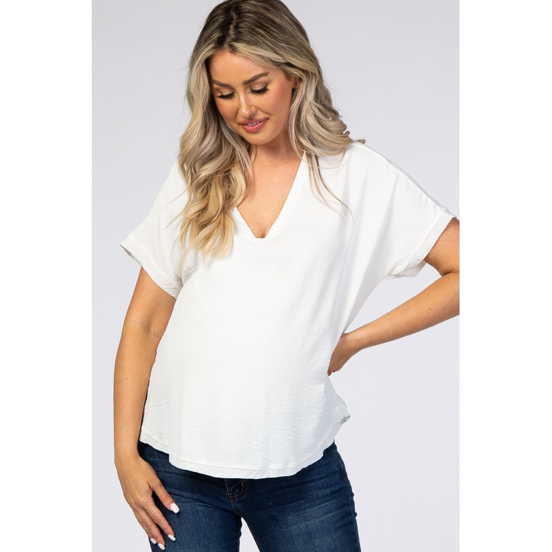 White V-Neck Maternity Blouse