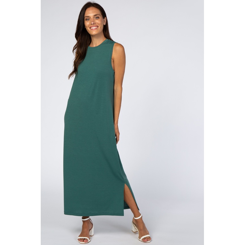 Teal Sleeveless Side Slit Maxi Dress