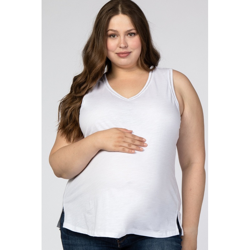 White Ladder Trim Maternity Plus Tank Top
