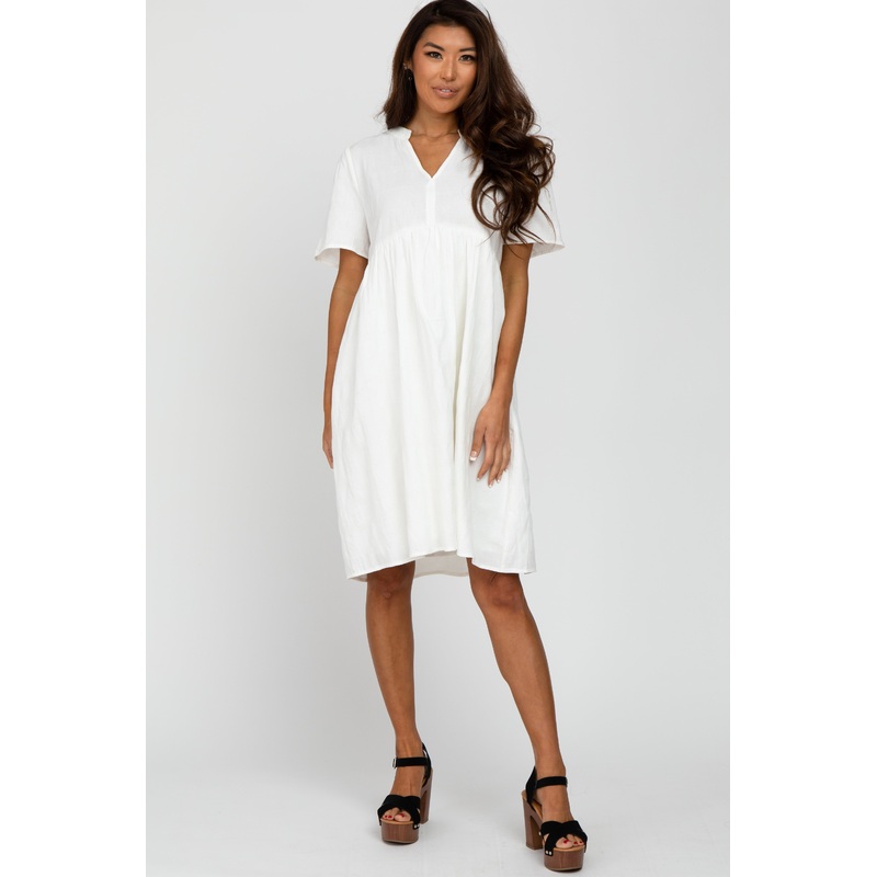 White Textured Babydoll Dress
