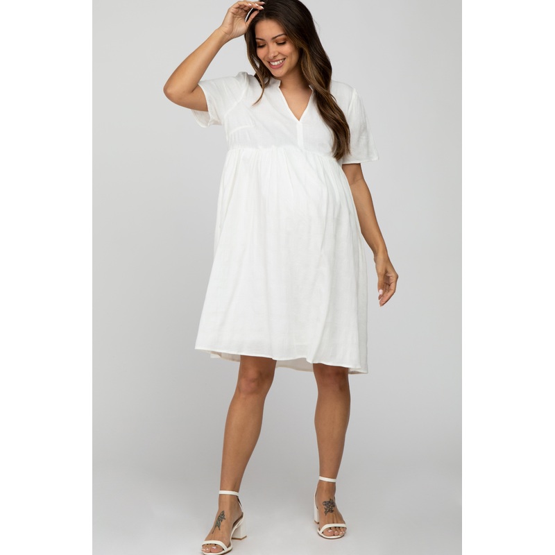 White Textured Babydoll Maternity Dress