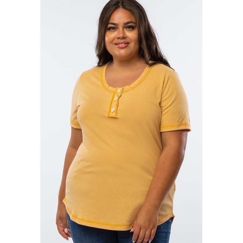 Yellow Button Front Plus T Shirt