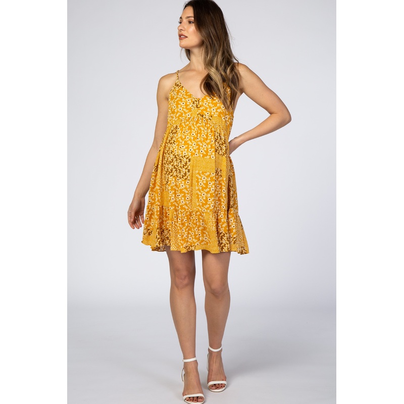 Yellow Printed Button Front Maternity Dress