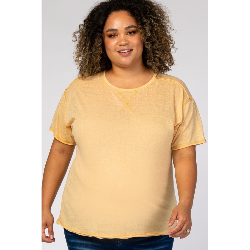 Yellow Raw Edge Short Sleeve Maternity Plus Top