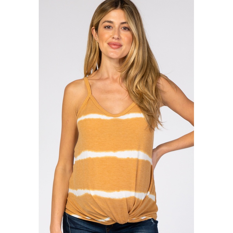 Yellow Tie Dye Striped Maternity Tank Top