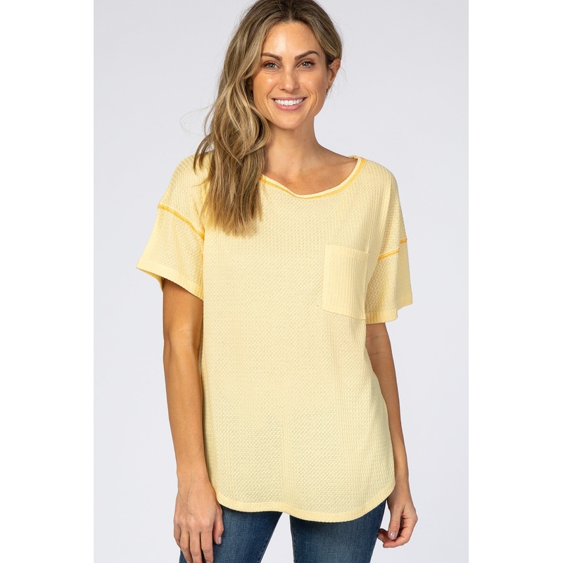 Yellow Waffle Knit Pocket Front Top