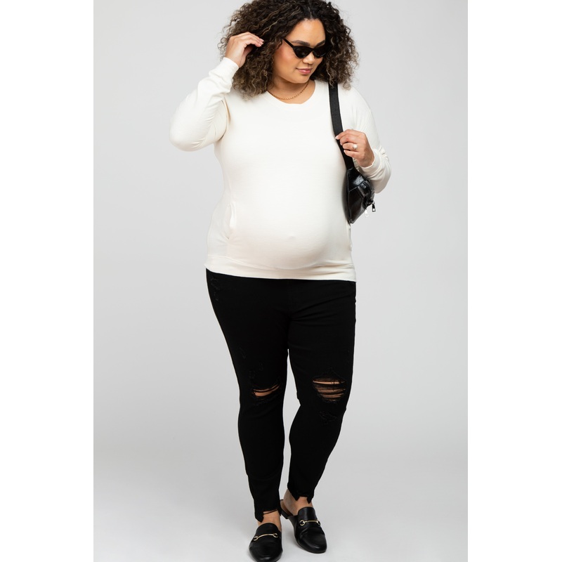 Black Distressed Plus Maternity Jeans