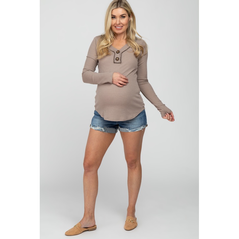 Blue Cuffed Hem Maternity Jean Shorts
