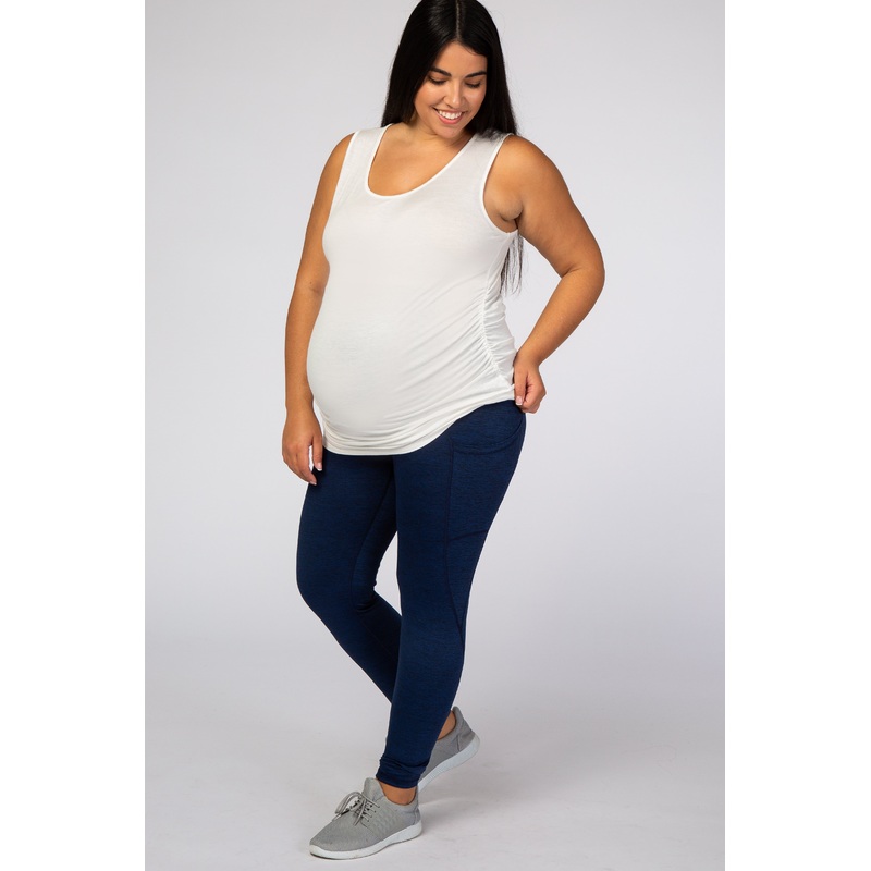 Navy Blue Marled Maternity Plus Leggings