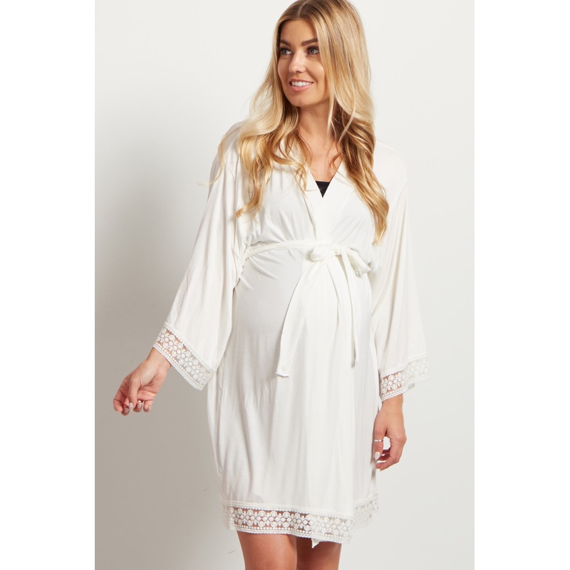 PinkBlush Ivory Lace Trim Delivery/Nursing Maternity Robe