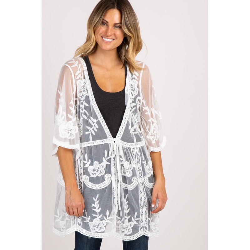 White Lace Mesh Scalloped Hem Cover Up