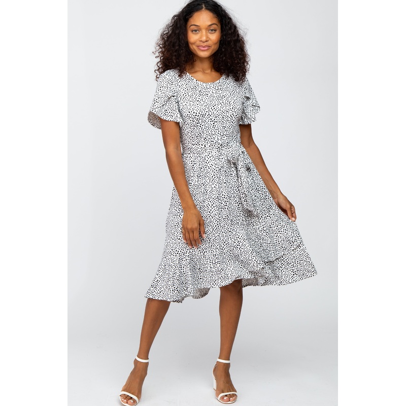 White Polka Dot Ruffle Dress