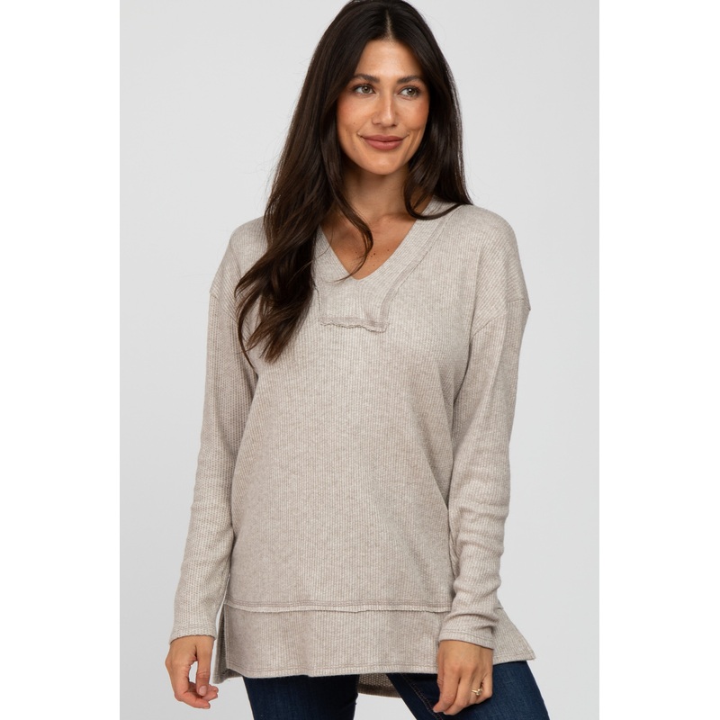 Beige Chenille Knit Long Sleeve Top