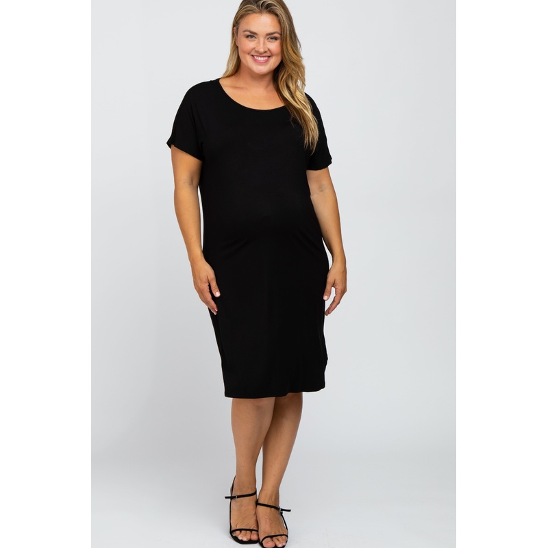 Black Basic Maternity Plus Dress
