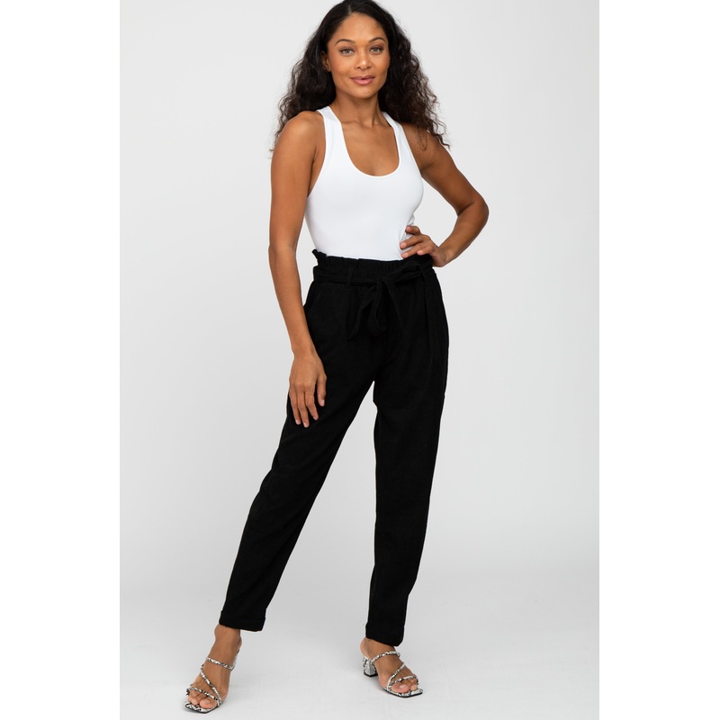 Black Paperbag Waist Cropped Pants