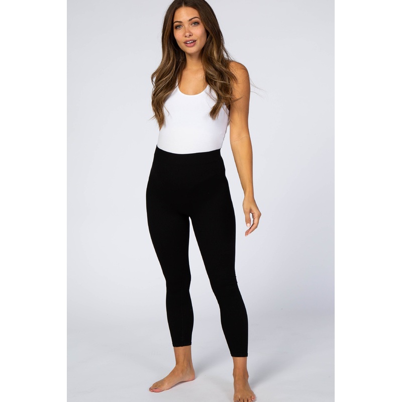 Black Ribbed Maternity Leggings