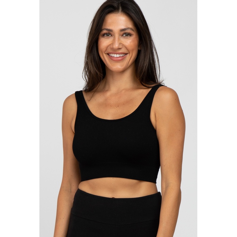 Black Ribbed Seamless Cross Back Sports Bra
