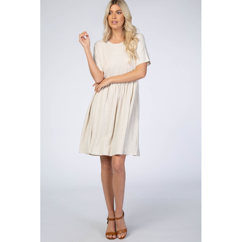 Beige Linen Babydoll Dress