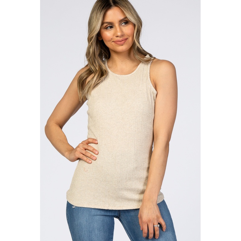 Beige Ribbed Tank Top