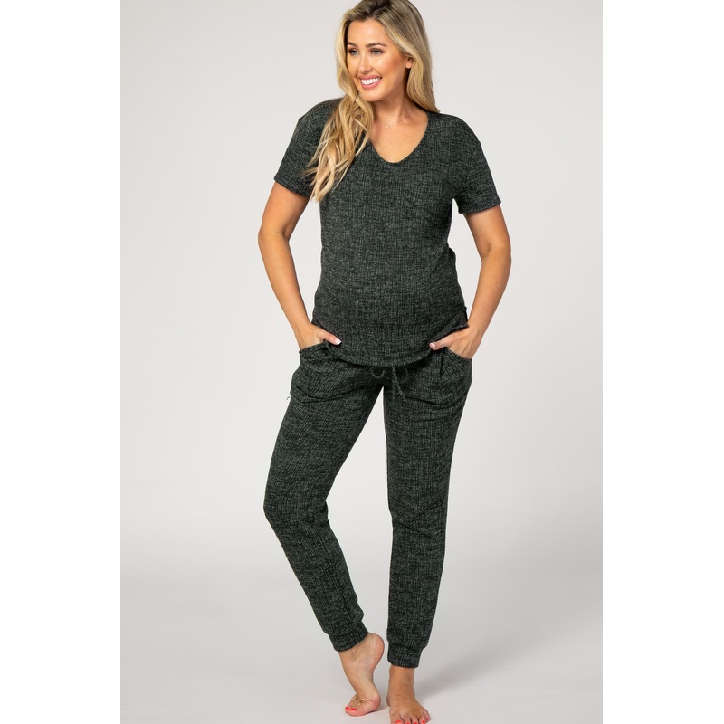 Forest Green Knit Short Sleeve Maternity Pajama Set