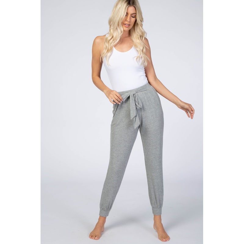 Heather Grey Waffle Knit Waist Tie Lounge Pants