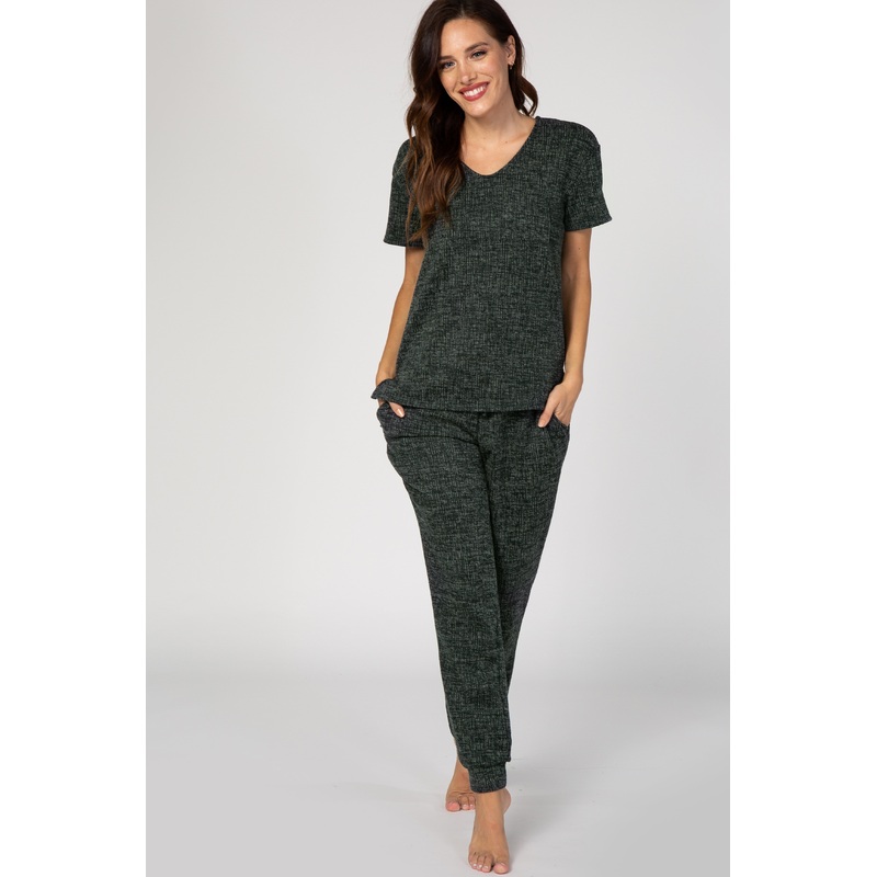 Olive Green Knit Short Sleeve Pajama Set