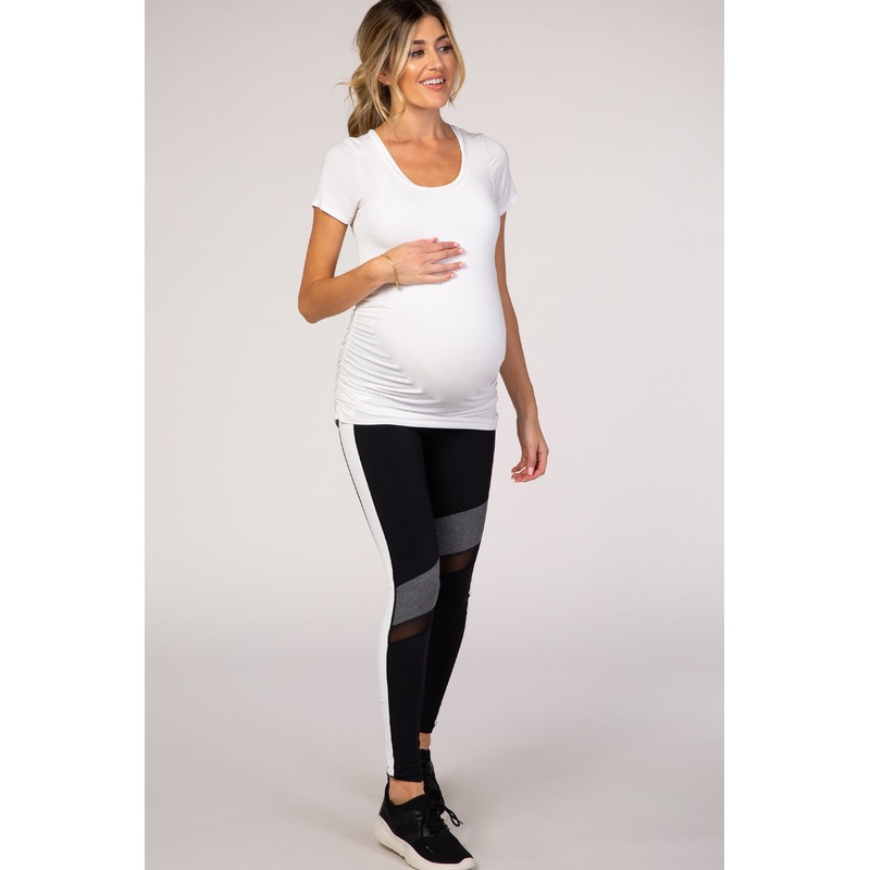PinkBlush Black Colorblock Mesh Cutout Maternity Active Leggings