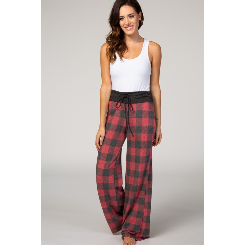 PinkBlush Red Plaid Drawstring Lounge Pants