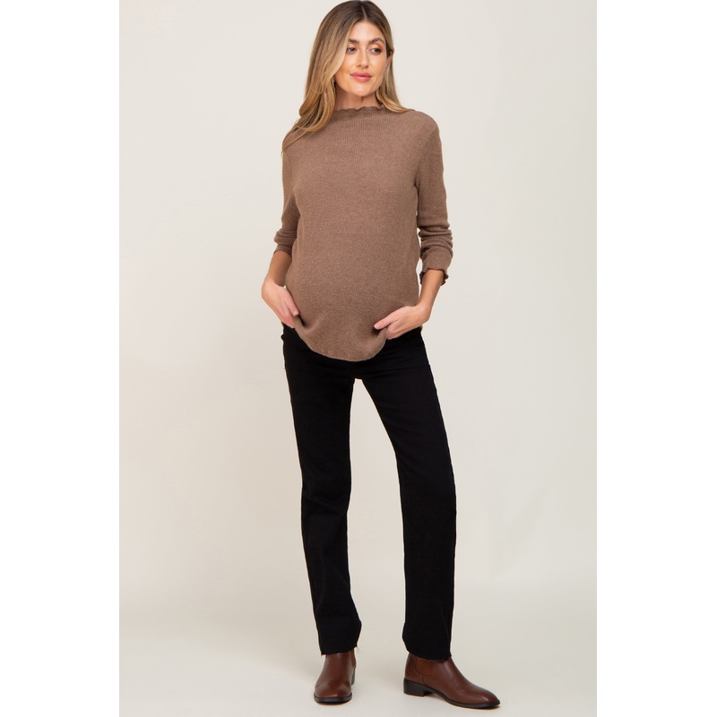 Black Straight Leg Raw Hem Maternity Jeans