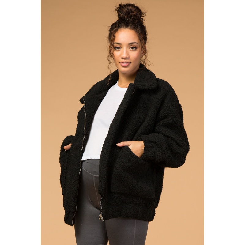 Black Teddy Bear Maternity Coat