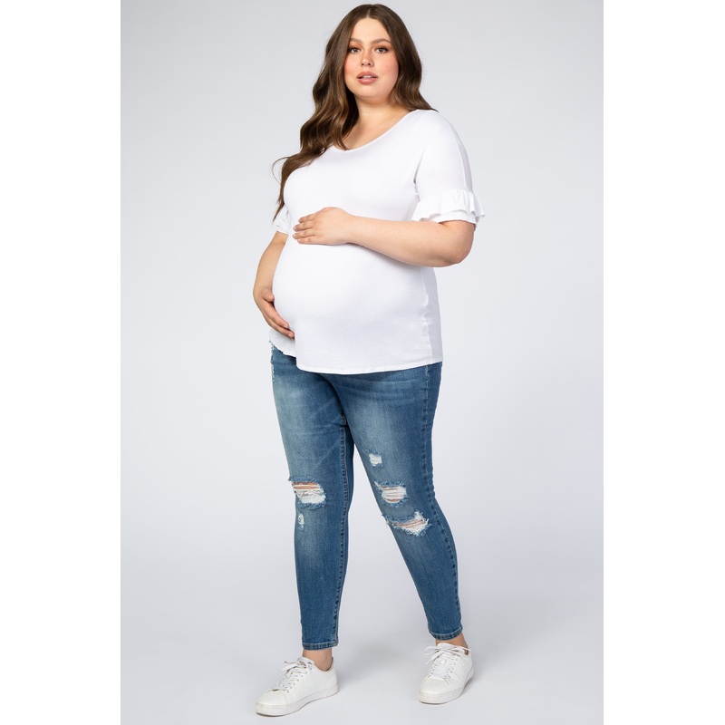 Blue Distressed Crop Maternity Plus Jeans
