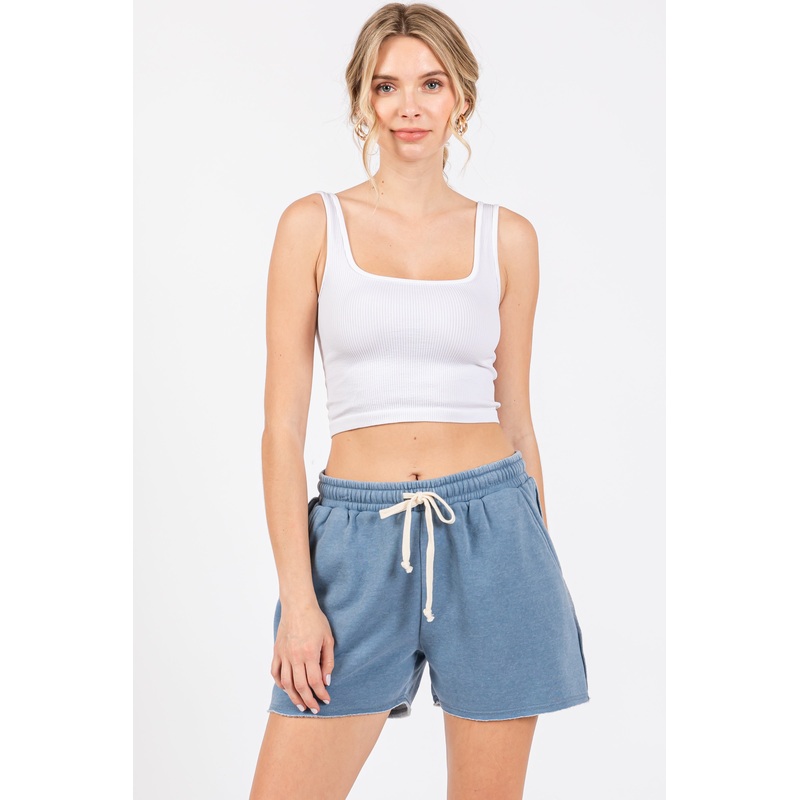 Blue Faded Wash Drawstring Shorts