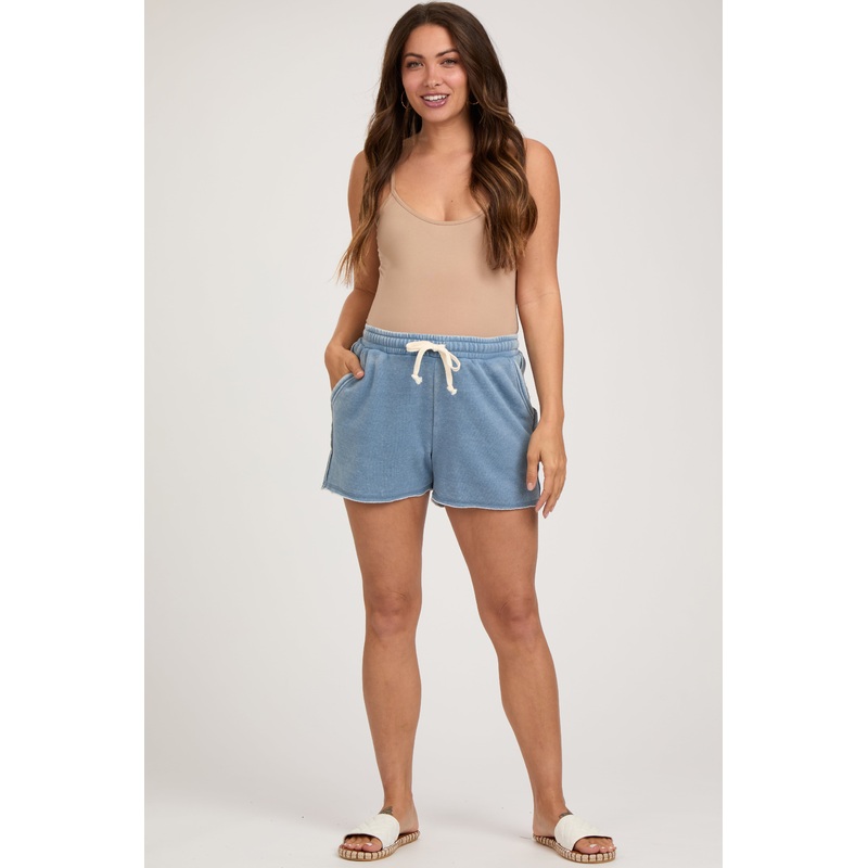 Blue Faded Wash Maternity Drawstring Shorts