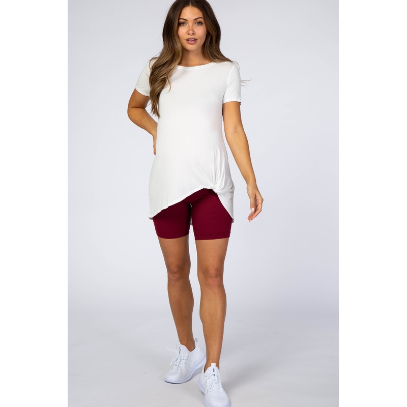 Burgundy Ribbed Maternity Bike Shorts
