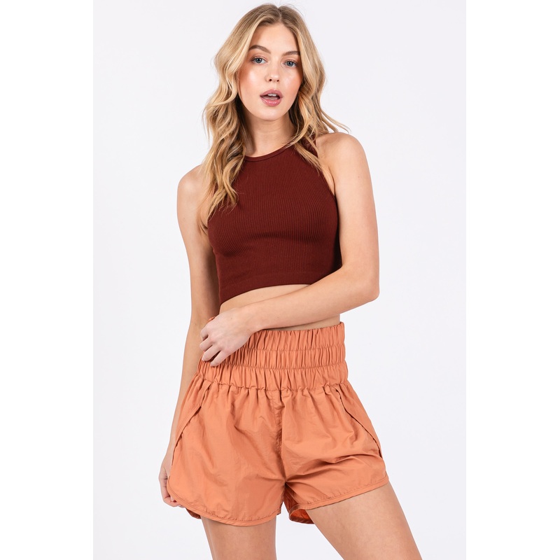 Light Orange Curved Hem Active Shorts