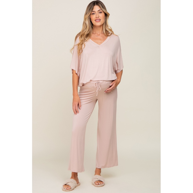 Light Pink Cropped Pant Maternity Set
