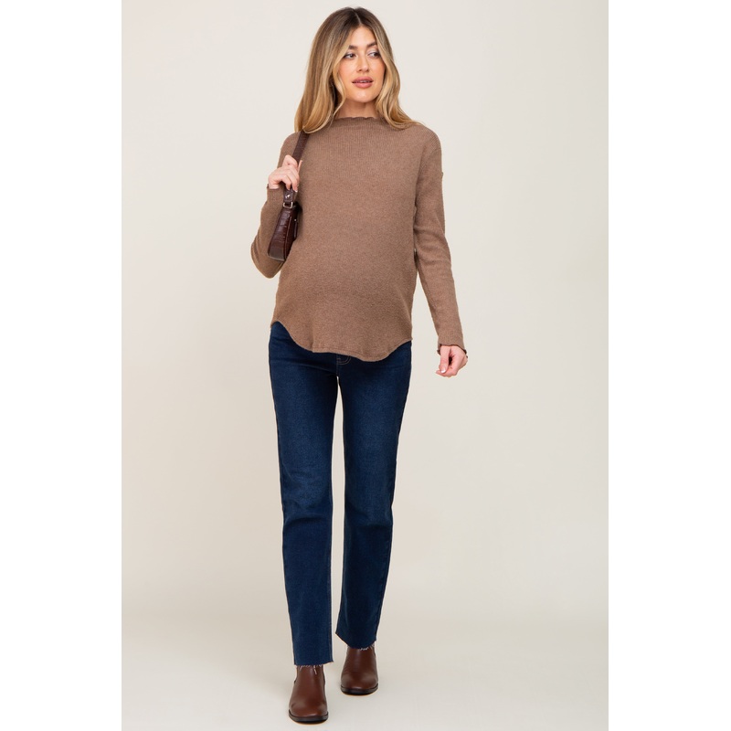 Navy Blue Raw Hem Maternity Jeans