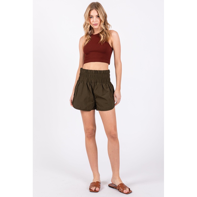 Olive Green Curved Hem Active Shorts