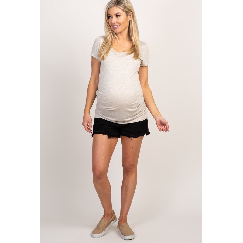 PinkBlush Black Distressed Hem Maternity Denim Shorts