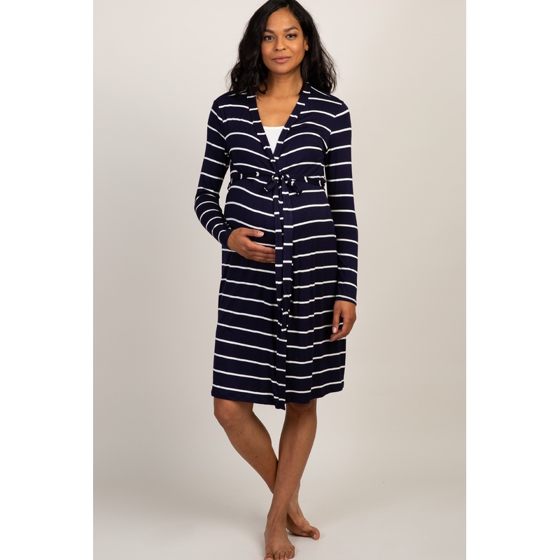 PinkBlush Navy Striped Delivery/Nursing Maternity Robe