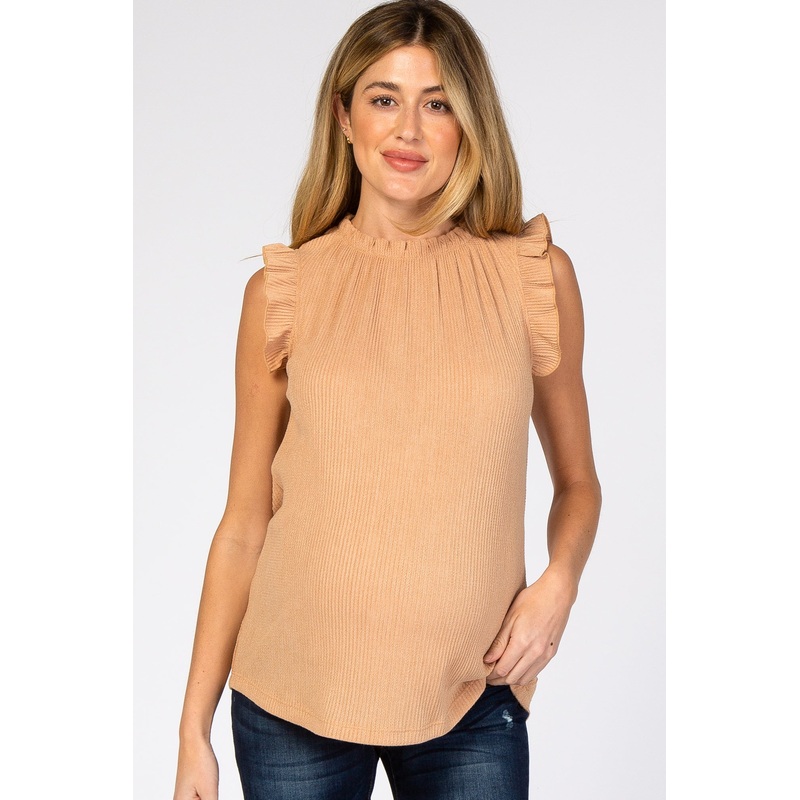 Yellow Mock Neck Ruffle Sleeve Maternity Top