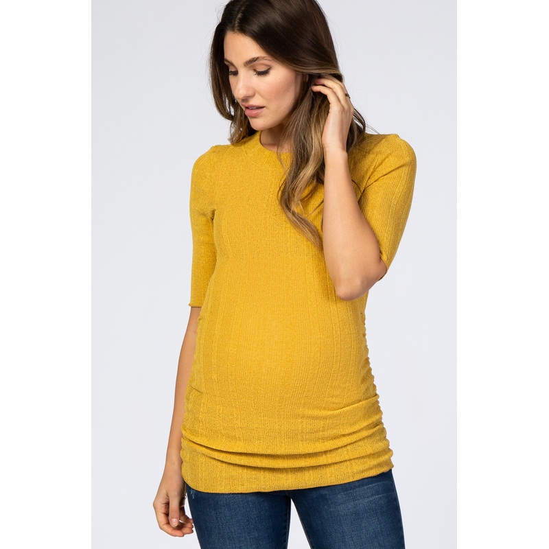 Yellow Ribbed Ruched Maternity Top