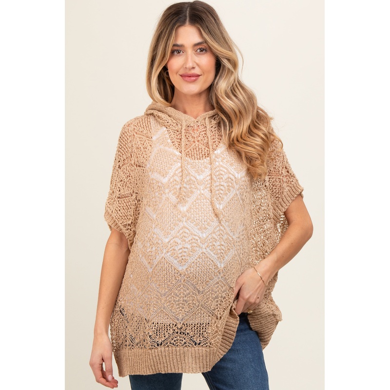 Beige Knit Dolman Sleeve Hooded Maternity Top