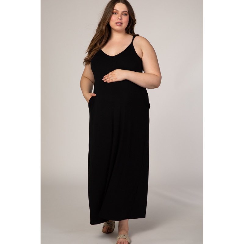 Black Cami Strap Maternity Plus Maxi Dress