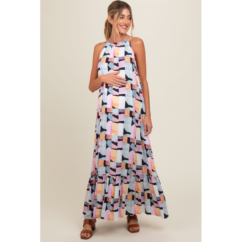 Black Empire Ruffle Hem Maternity Midi Dress
