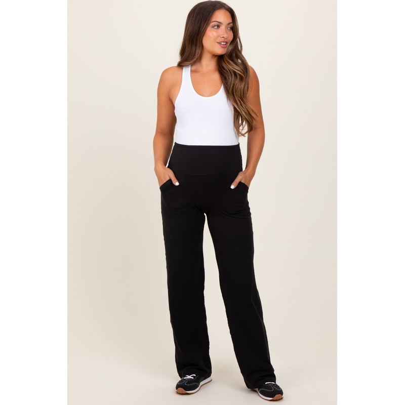 Black Straight Leg Yoga Maternity Pants