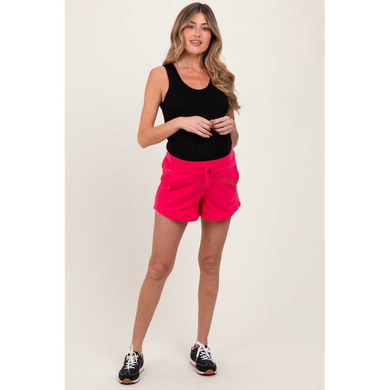 Fuchsia Terry Maternity Shorts