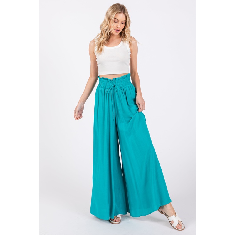 Jade Wide Leg Smocked Lightweight Pants