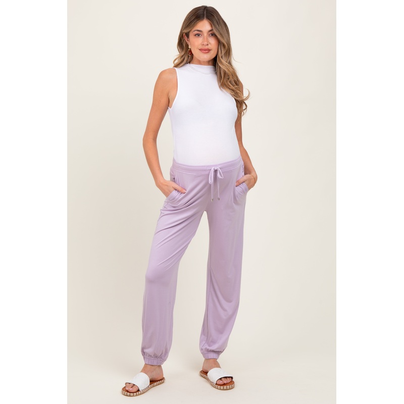 Lavender Drawstring Maternity Jogger Pants