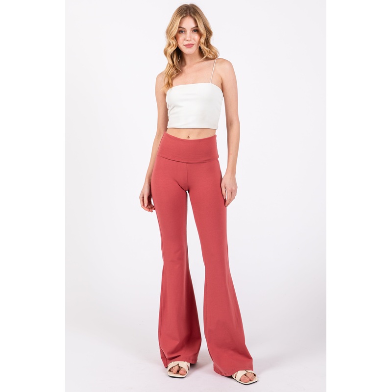 Mauve Fold-Over Waistband Flared Leggings